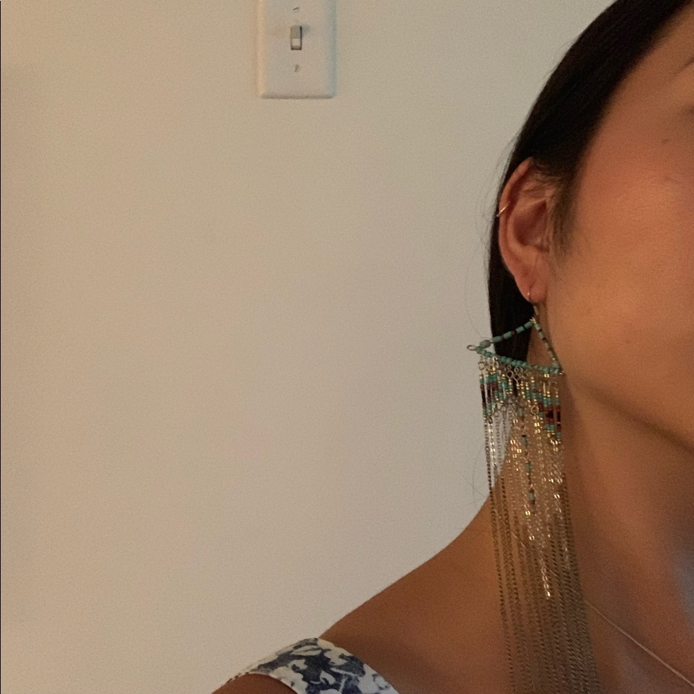 FINE BEADED LONG CHAIN EARRINGS